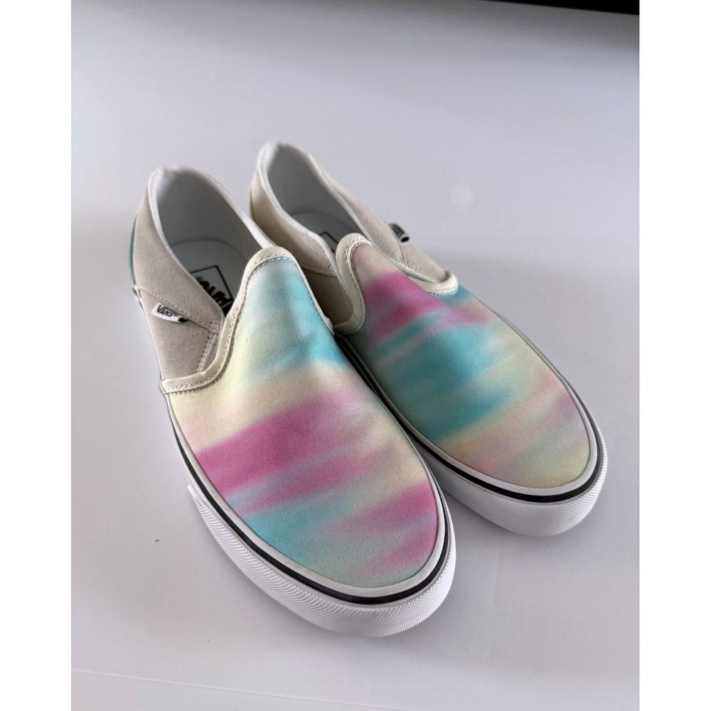 Vans Classic Slip-On Pastel Tie Dye Suede Canvas Sneakers Women's Size 9.5 New - Picture 6 of 10